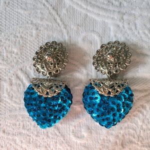 Vintage 90s Silver & Turquoise Sequin Clip on Earrings